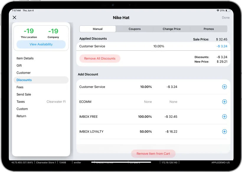 Teamwork POS on iPad. Discounts and promotions