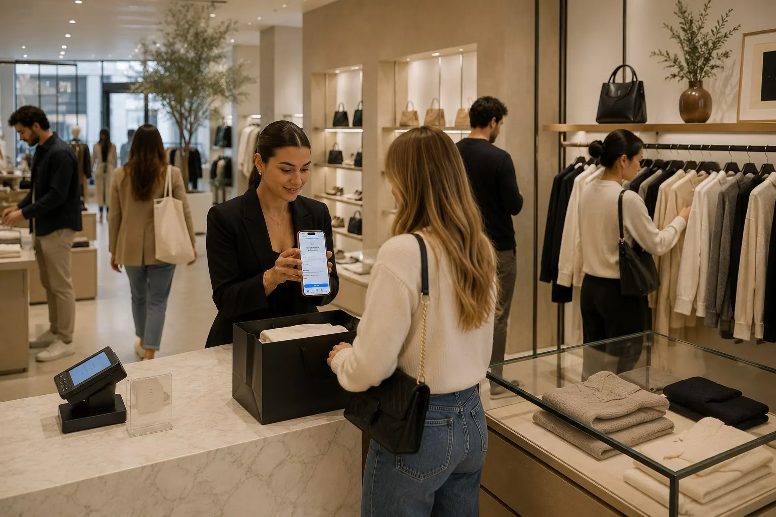Una tienda de retail concurrida operando con varios puntos de cobro